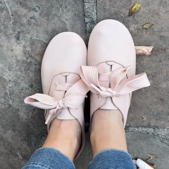 anothersole Shoes - Anothersole Stella Blush Leather Lace Up Ribbon Trendy Comfort Flats 39 Size 8.5